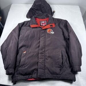 Vintage Cleveland Browns Jacket Mens Medium Brown NFL Football Hooded Parka 90s‎
